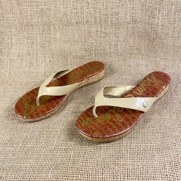 Sam Edelman sandals flip flop wedges beige size 9.5 - Picture 2 of 8